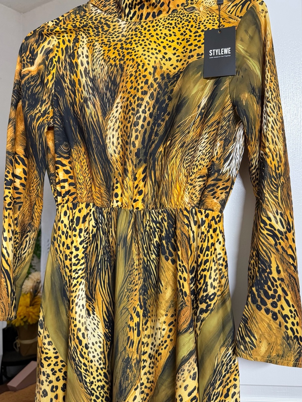 STYLEWE Olive and Black Animal Print Maxi Dress with Belt
